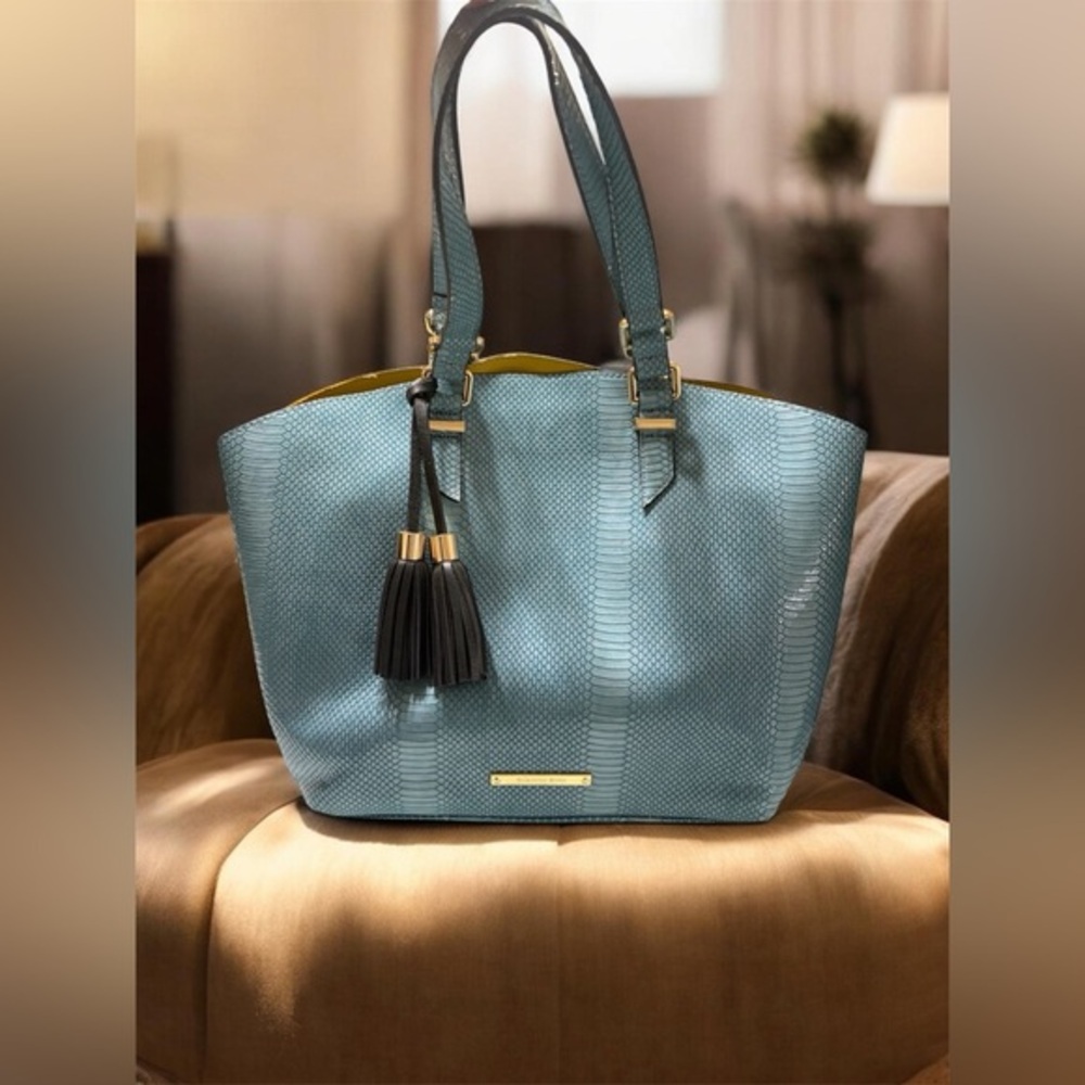 Gianni Bini Blue Textured Tote with Tassel